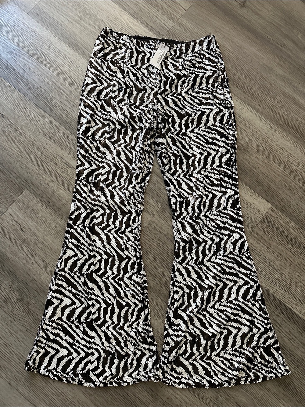 Nasty Gal Black & White Zebra Sequin Flare Pants